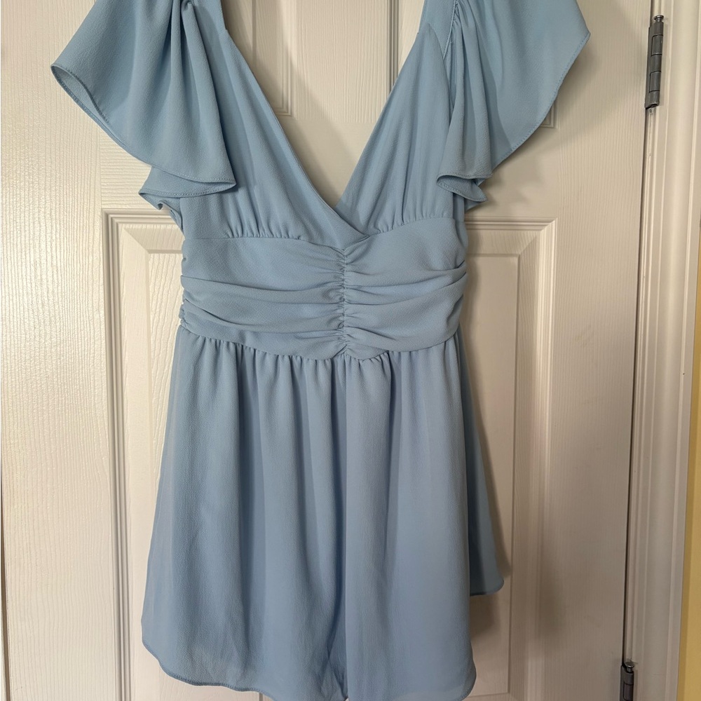 Lucy in the Sky Sky Blue Flutter Sleeve Mini Dress